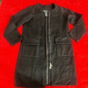 Womens Made in Italy Midi Trench Coat Zip Thick with Pockets No Collar Luxery